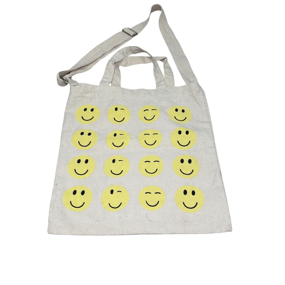 Smiley Faces Canvas Tote Bag Shoulder Strap Emoji‎ Have a Nice Day
